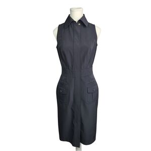 Per Se Carlisle Black Sleeveless Utility Sheath Safari Dress Size 4 Collared Zip